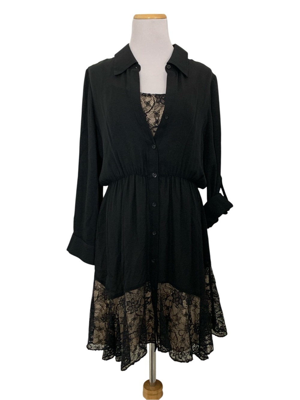 Alice + Olivia Raquel Silk Black Lace Dress Womens M Whimsygoth Twee Long Sleeve